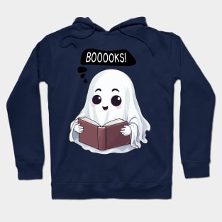 Kawaii Halloween Ghost 'BOOOOKS' - Spooktacular Reading Fun Hoodie